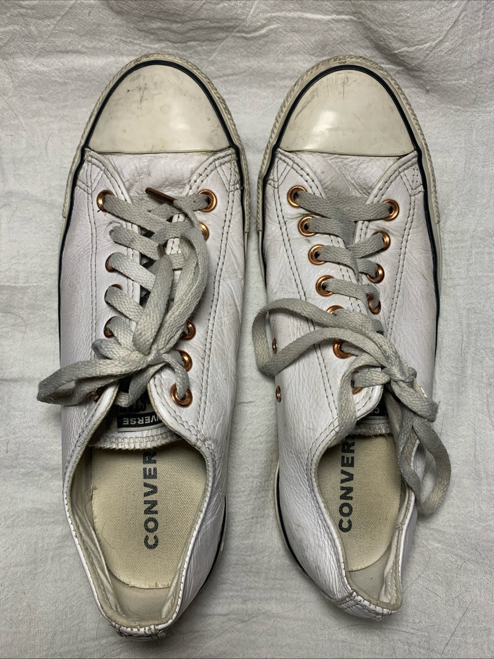Converse All Star White Leather With Copper Grommets 9M/ 11W